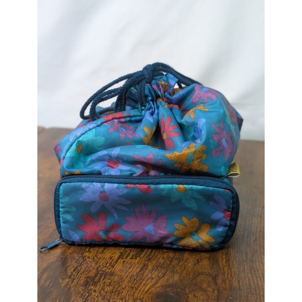 VTG 80s 90s Sassaby Makeup Case Organizer Set Floral Drawstring Pouch Magenta...